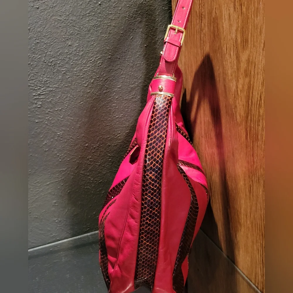 Fontanelli By Reco's Vtg 80s Red Leather/Reptile Hobo Shoulder Bag